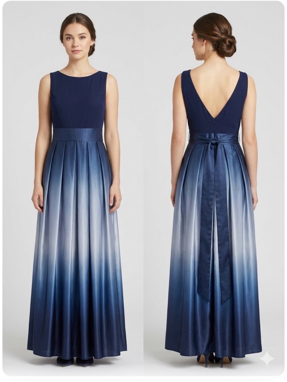 SLNY Elegant Ombre Navy Evening Gown – Sleeveless V-Back size 8 NWT